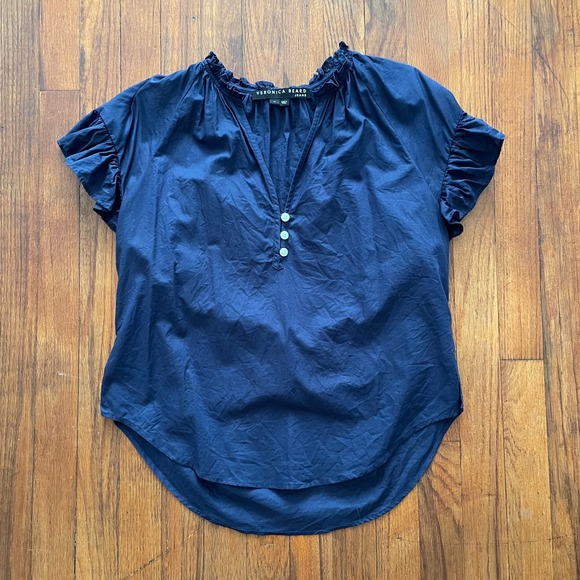 Veronica Beard Milly Flutter Sleeve Cotton V Neck Blouse Size M - Picture 1 of 6